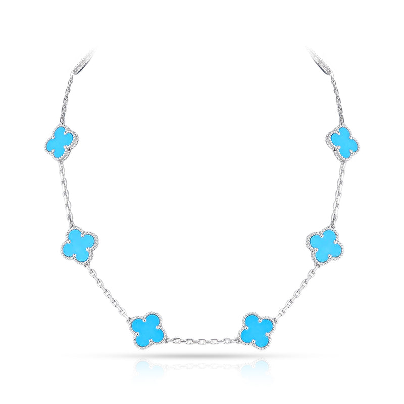 Van Cleef & Arpels 10 Motif Turquoise Alhambra Necklace