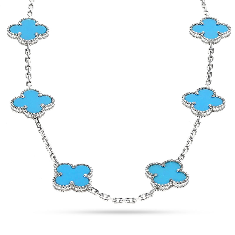 Van Cleef & Arpels 10 Motif Turquoise Alhambra Necklace