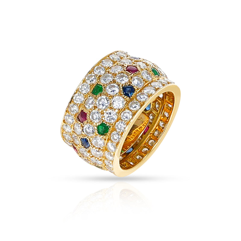 Cartier Nigeria Ring with Ruby, Emerald, Sapphire and Diamond, 18k with Paper