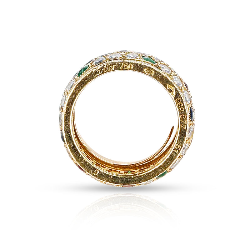 Cartier Nigeria Ring with Ruby, Emerald, Sapphire and Diamond, 18k with Paper