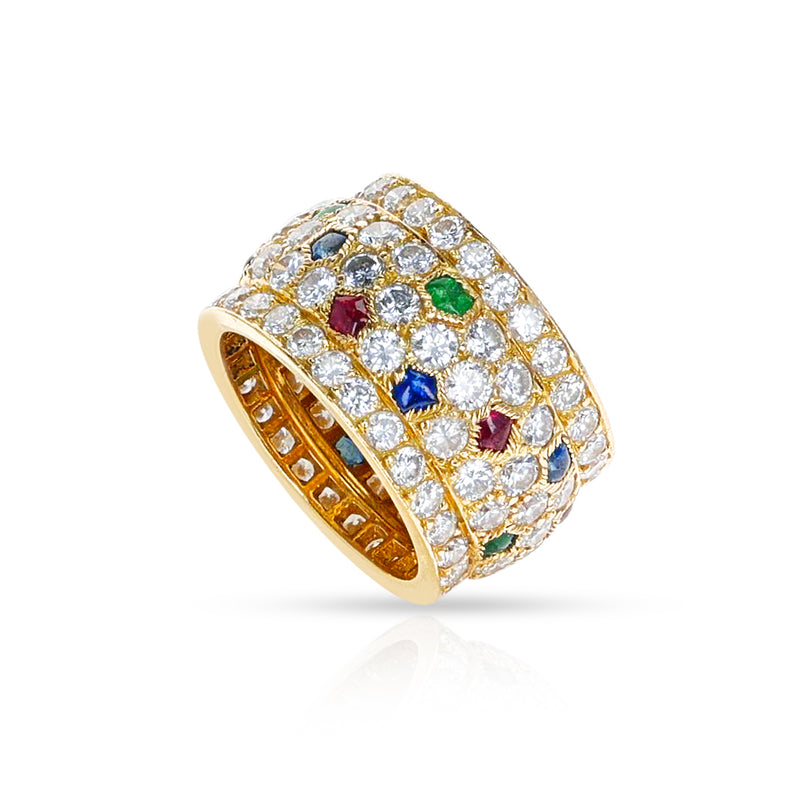 Cartier Nigeria Ring with Ruby, Emerald, Sapphire and Diamond, 18k with Paper