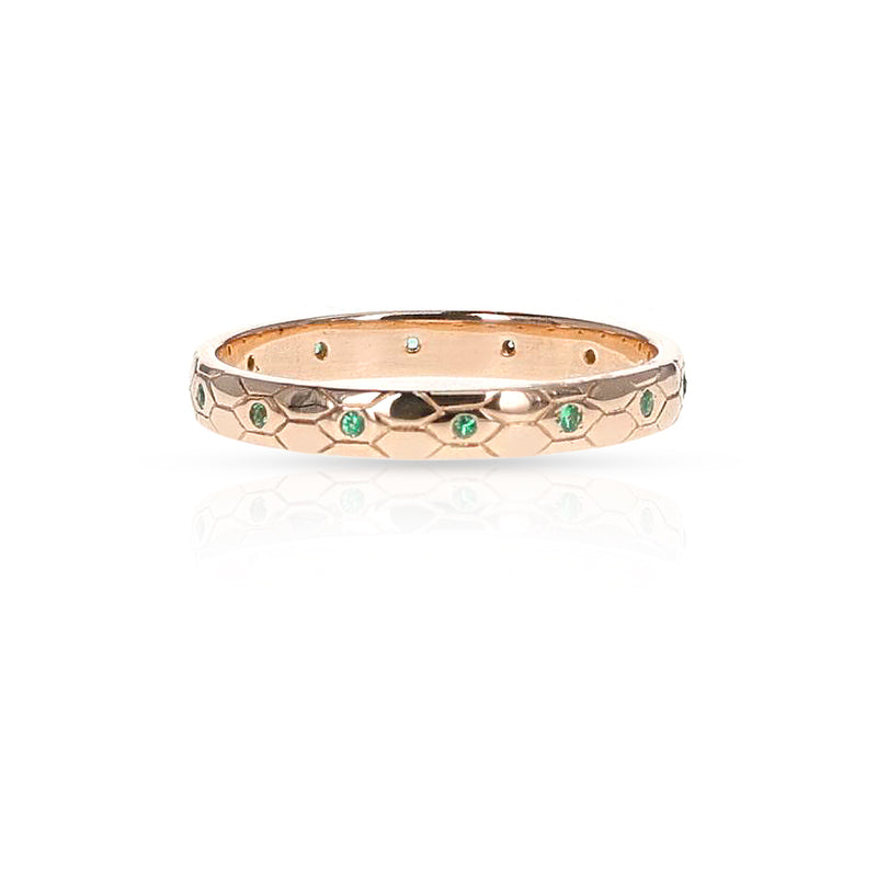 Textured Gold Band with Emeralds, 18k