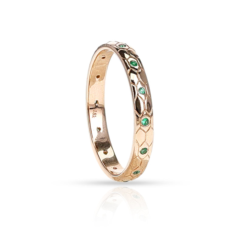 Textured Gold Band with Emeralds, 18k
