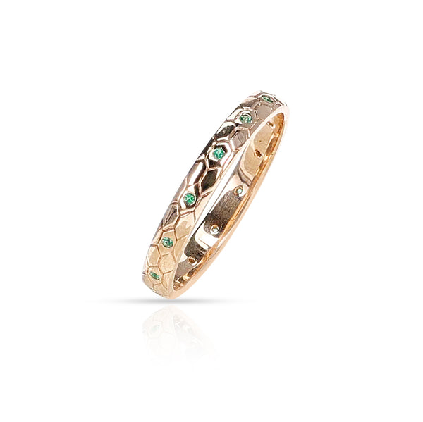 Textured Gold Band with Emeralds, 18k