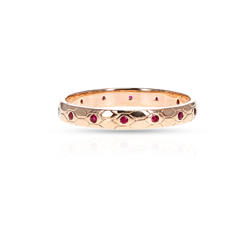 Textured Gold Band with Gemstones, 18k