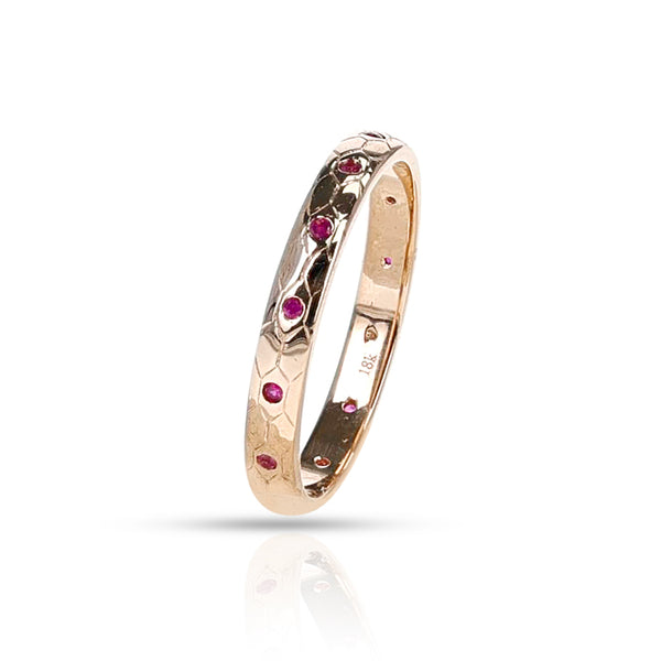 Textured Gold Band with Gemstones, 18k