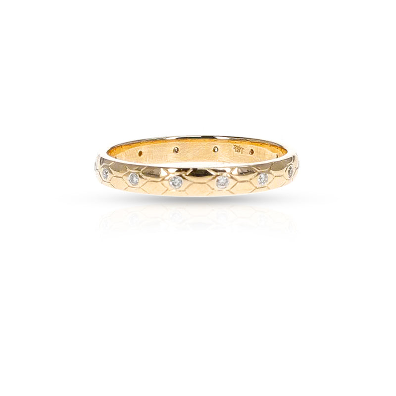 Textured Gold Band with Diamonds, 18k
