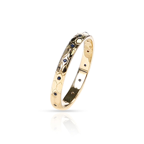 Textured Gold Band with Sapphires, 18k