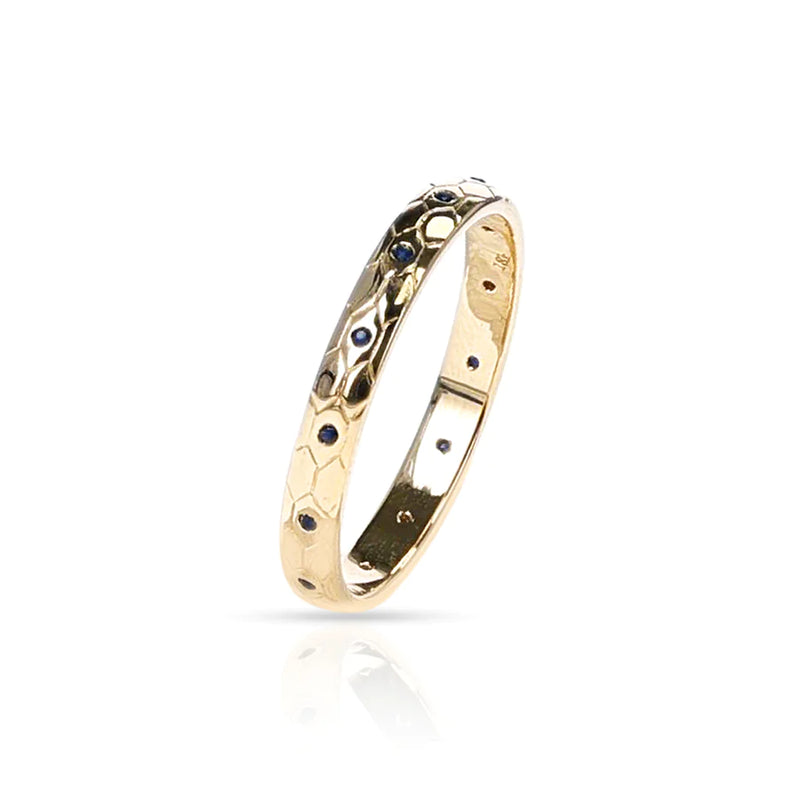Textured Gold Band with Gemstones, 18k