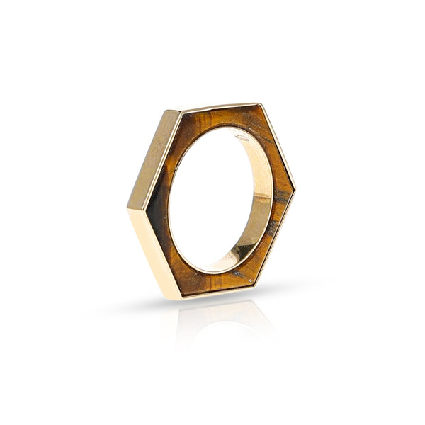 Hexagonal-Cut Tiger's Eye Convertible Ring and Pendant, 18k