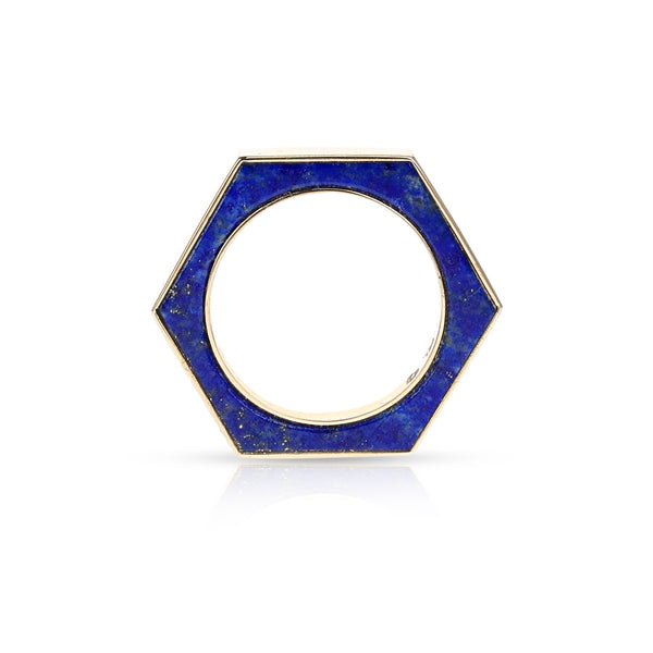 Hexagonal-Cut Lapis Convertible Ring and Pendant, 18k