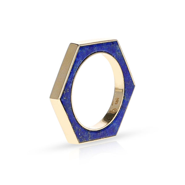 Hexagonal-Cut Lapis Convertible Ring and Pendant, 18k