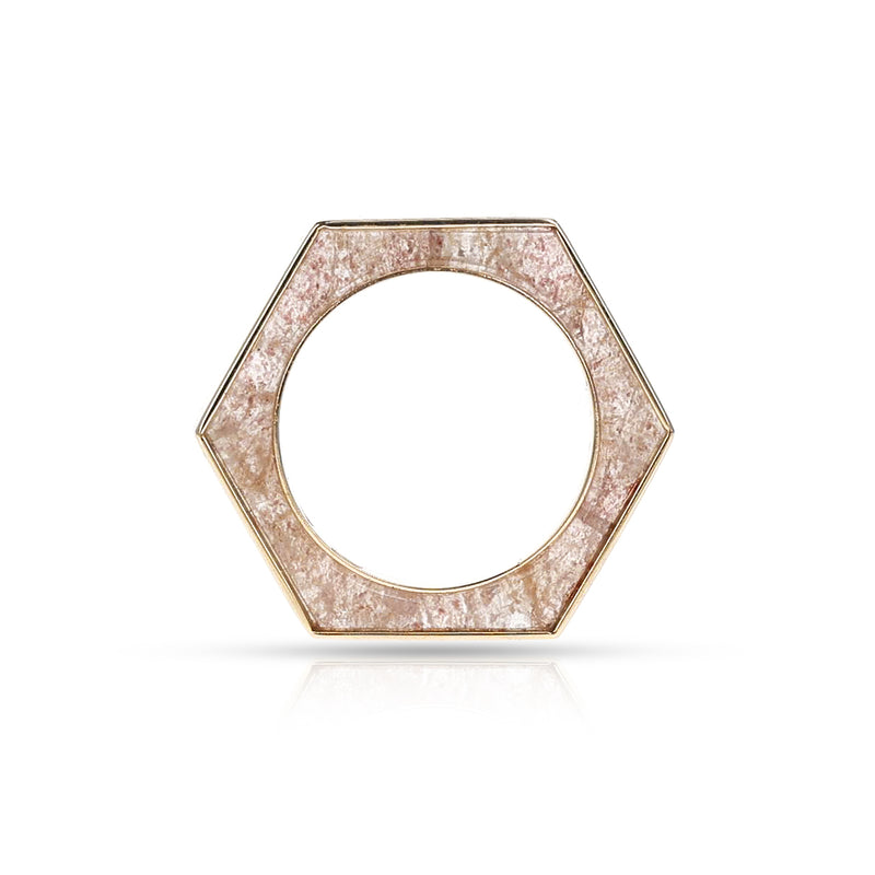 Hexagonal-Cut Strawberry Quartz Convertible Ring and Pendant, 18k