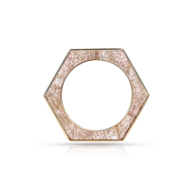 Hexagonal-Cut Strawberry Quartz Convertible Ring and Pendant, 18k