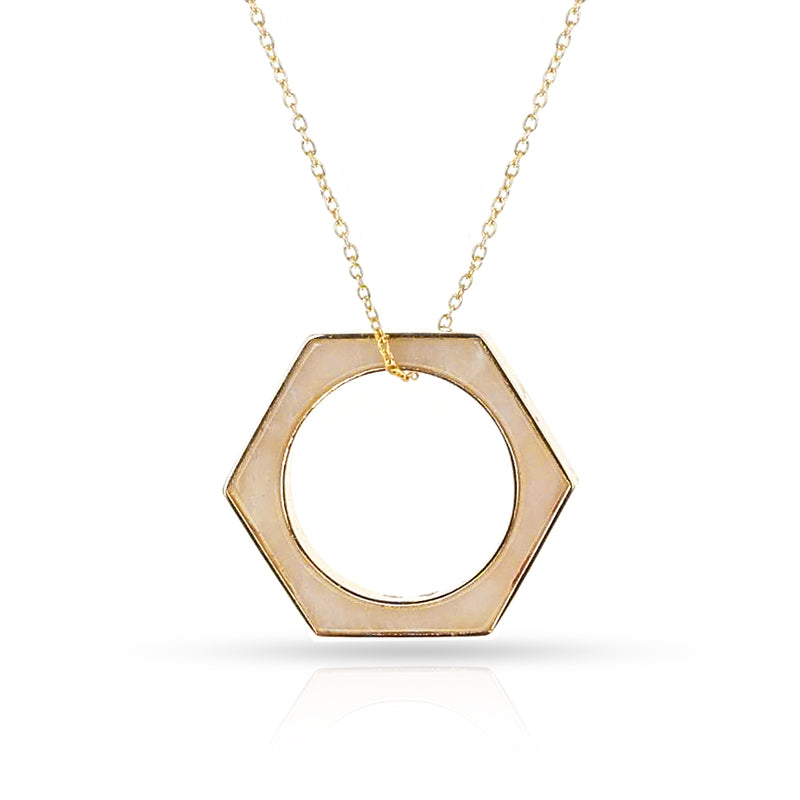 Hexagonal-Cut White Onyx Convertible Ring and Pendant, 18k