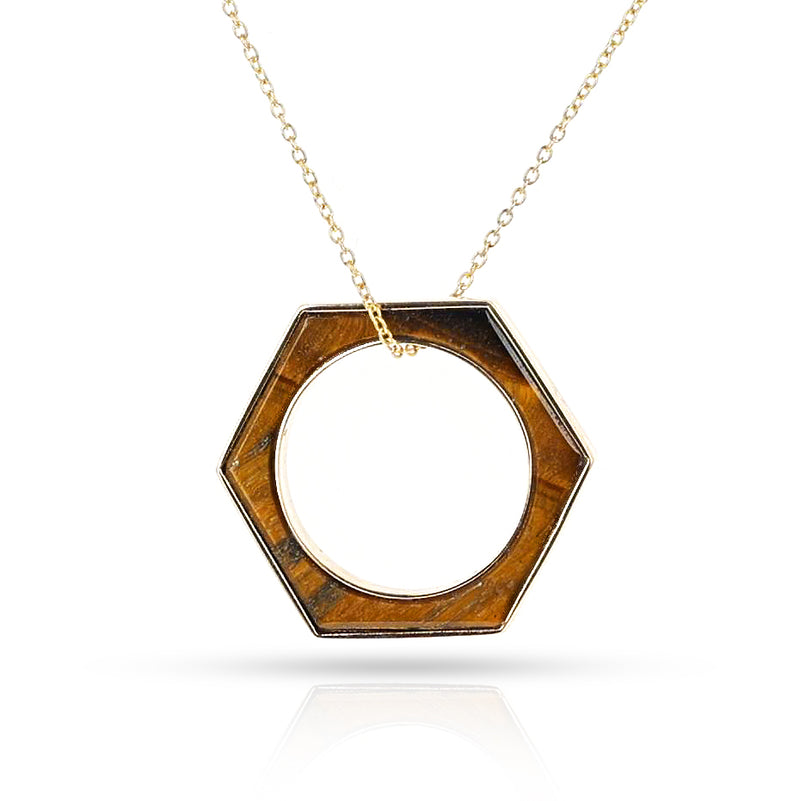 Hexagonal-Cut Tiger's Eye Convertible Ring and Pendant, 18k