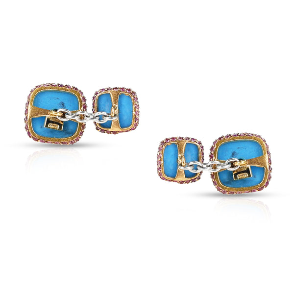 Vita Turquoise and Pink Sapphire Cufflinks, 18k