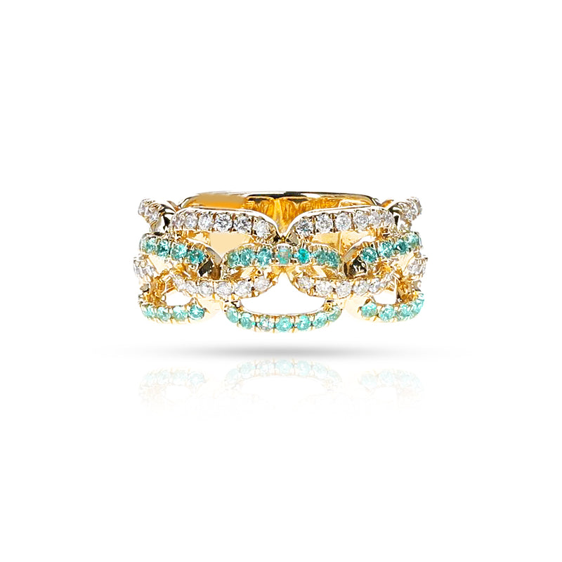 Brazilian Paraiba and Diamond Rope-Link Ring, 18k