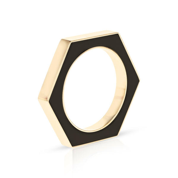 Hexagonal-Cut Black Onyx Convertible Ring and Pendant, 18k