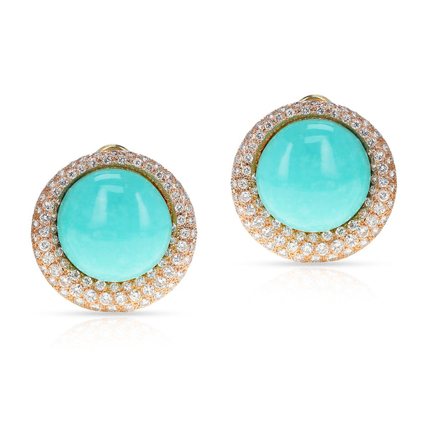 GIA Certified Natural Turquoise Earrings with Diamonds