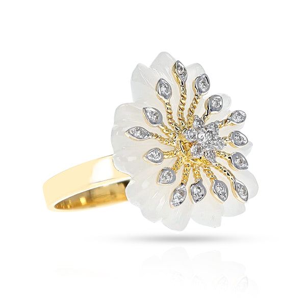 Moonstone Carved Floral Ring with 14k Gold and Diamonds