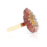 Strawberry Quartz Carved Floral Ring with 14k Gold and Diamonds