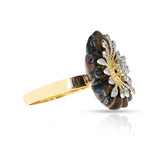 Tigers Eye Carved Floral Ring with 14k Gold and Diamonds