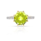 Octagonal Shape Lemon Topaz with Diamonds Ring, 18K Yellow Gold