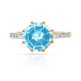 Octagonal Shape Gemstone with Diamonds Ring, 18K Yellow Gold