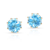 Octagonal Blue Topaz Screw-Back Stud Earrings Made in 14 Karat Yellow Gold