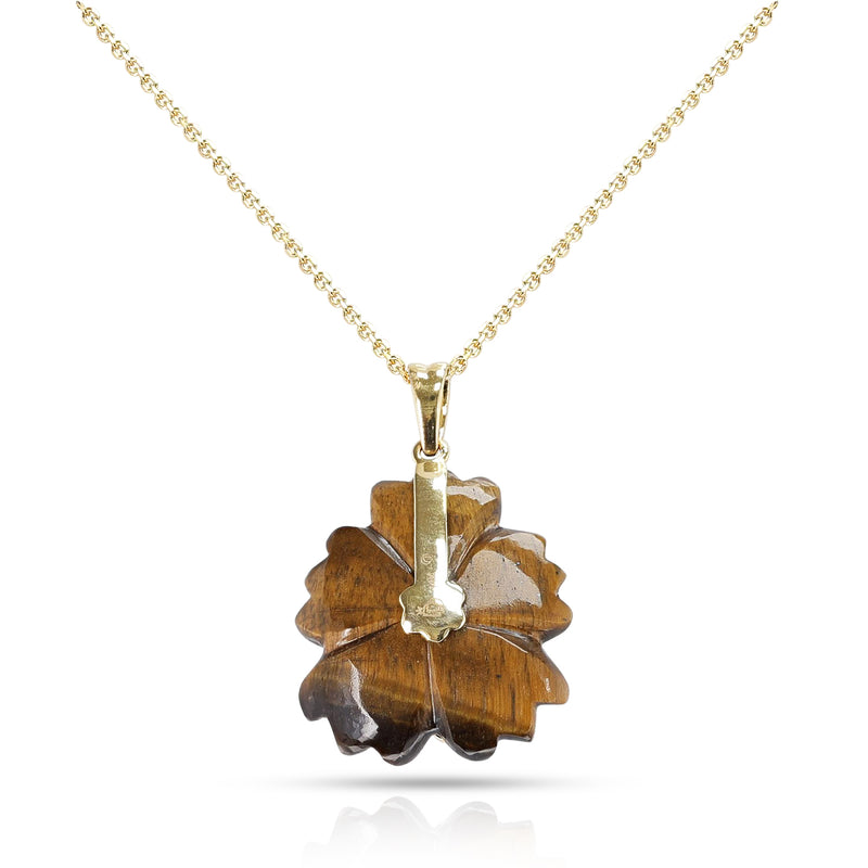 Tigers Eye Carved Floral Pendant with 18k Gold and Diamonds