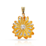 Citrine Carved Floral Pendant with 14k Gold and Diamonds