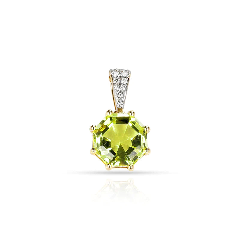 Octagonal Gemstone with Diamond Pendant, 14k