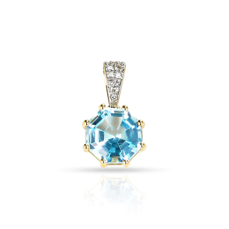 Octagonal Gemstone with Diamond Pendant, 14k