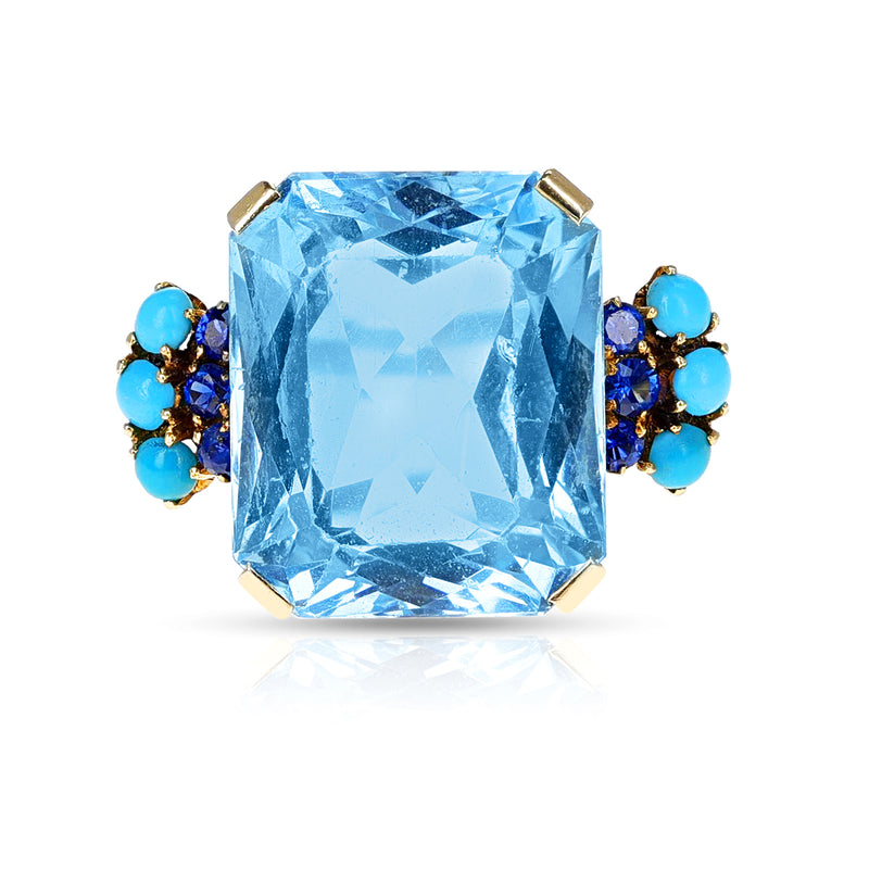 25 ct. Aquamarine, Sapphire and Turquoise Cocktail Ring, 18k