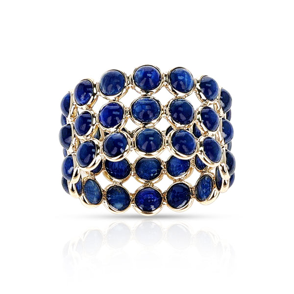 Round Blue Sapphire Triple Layer Band, 18K Yellow Gold