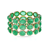 Oval Emerald Cabochon Triple Band, 18K Yellow Gold
