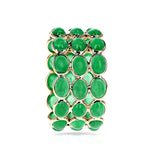 Oval Emerald Cabochon Triple Band, 18K Yellow Gold