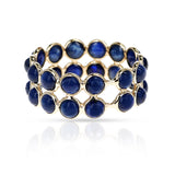 Round Cabochon Blue Sapphire Double Layer Band, 18K Yellow Gold