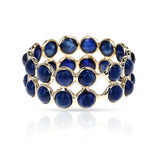 Purple Amethyst Round Cabochon Double Line Band, Yellow Gold
