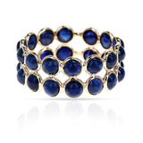 Round Cabochon Blue Sapphire Double Layer Band, 18K Yellow Gold