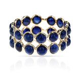 Purple Amethyst Round Cabochon Double Line Band, Yellow Gold