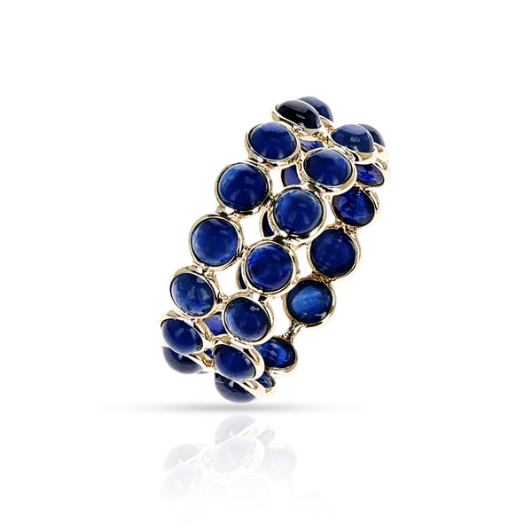 Round Cabochon Blue Sapphire Double Layer Band, 18K Yellow Gold