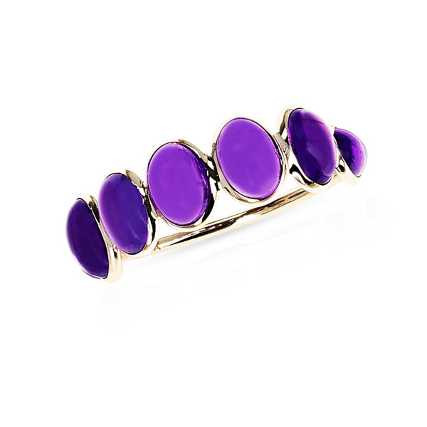 Purple Amethyst Oval Cabochon Band,18K Yellow Gold