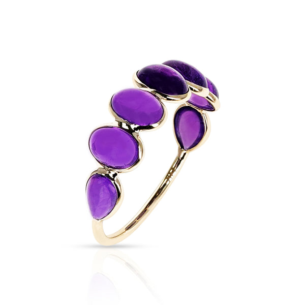 Purple Amethyst Oval Cabochon Band,18K Yellow Gold