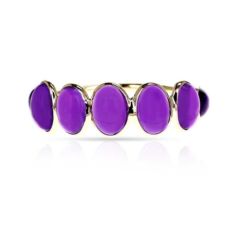 Purple Amethyst Oval Cabochon Band,18K Yellow Gold