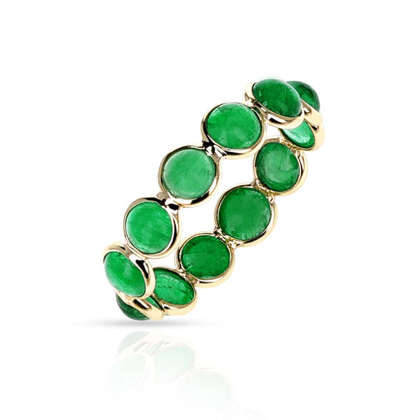 Emerald Cabochon Single Band, Yellow Gold