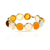 Round Citrine and Opal Cabochon Single Line Band, 18K Yellow Gold