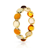 Round Citrine and Opal Cabochon Single Line Band, 18K Yellow Gold