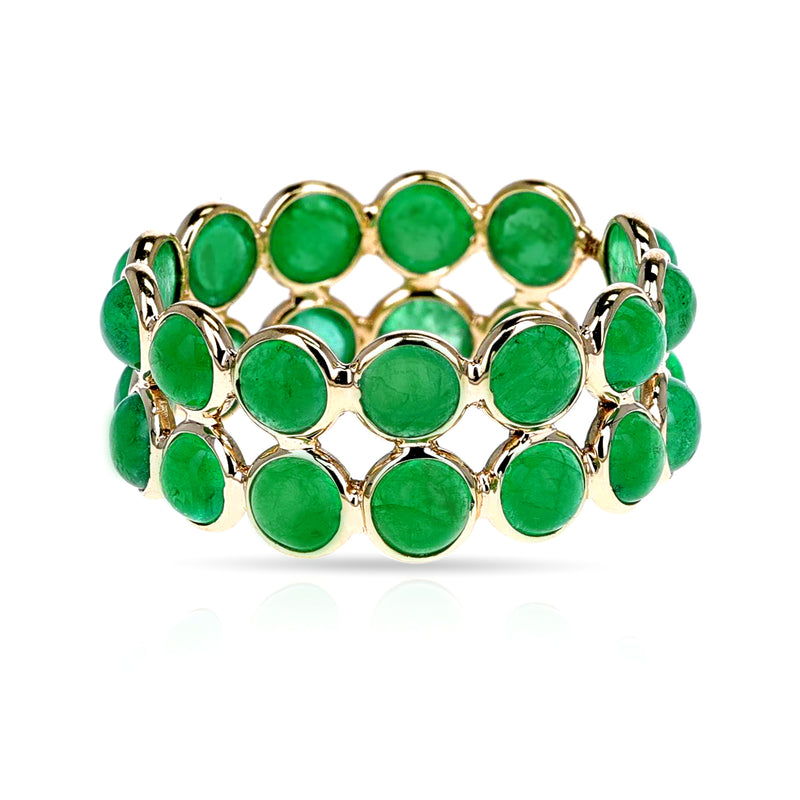 Round Emerald Double Band, 18K Yellow Gold